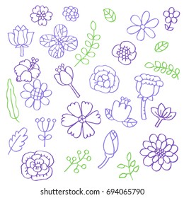 Hand drawn doodle set of  Flowers.