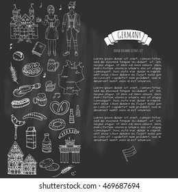 Hand drawn doodle set of Germany icons. Vector illustration set.
