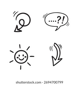 Handgezeichneter Doodle-Satz von grafischen Elementen mit Kommunikationsblase