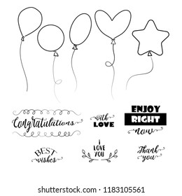 Hand drawn doodle set of greeting card and party invitations design elements. Vector illustration.