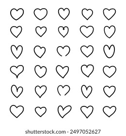 Hand drawn doodle set of hearts isolated on white background. Vector illustration.