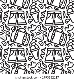 Handgezeichnet doodle Festsommer am Strand mit Symbolen und Designelementen