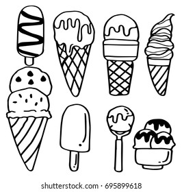 Hand drawn doodle set of Ice cream.