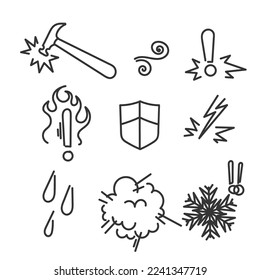doodle dibujado a mano Juego de ilustraciones relacionadas con la influencia vector