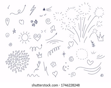 Hand drawn doodle set isolated on white background.