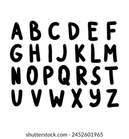 Hand drawn doodle set of letters isolated on white background. Alphabet for Children's Books and Toys, Early Childhood Education. Typographic content for children. Vector illustration.