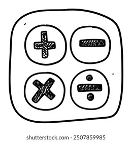 Conjunto de doodle dibujado a mano de símbolos matemáticos aislados sobre un fondo blanco. Ilustración vectorial.