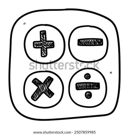 Hand drawn doodle set of math symbols isolated on a white background. Vector illustration.