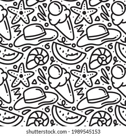 Hand drawn doodle set menu summer on the beach with icons and design elements