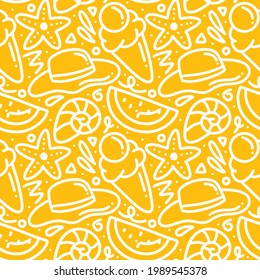 Hand drawn doodle set menu summer on the beach with icons and design elements