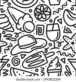 Hand drawn doodle set menu summer on the beach with icons and design elements