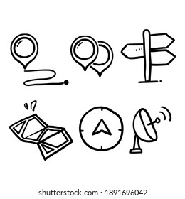 hand drawn doodle set navigation icon illustration isolated