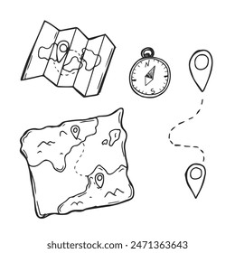 dibujo a mano doodle set ilustración de icono de navegación aislado
