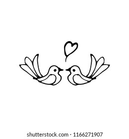 Hand drawn doodle set of pairs of pigeons.Perfect for invitation, greeting card, coloring book, textile print.
