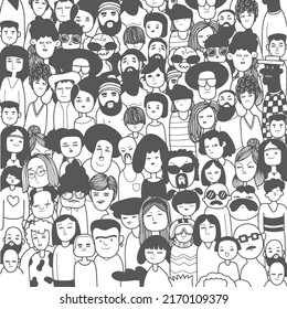 Handgezeichnete doodle Reihe von Menschen Gesichter.Dekorative vielfältige Frauen Männer-Kopfmuster Hintergrund.