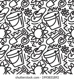 Hand drawn doodle set playing summer on the beach with icons and design elements