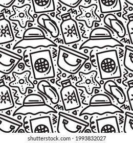 Hand drawn doodle set playing summer on the beach with icons and design elements