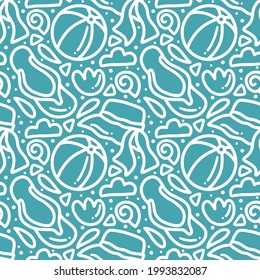 Hand drawn doodle set playing summer on the beach with icons and design elements