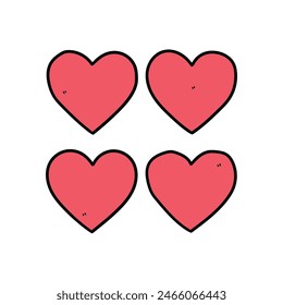 Hand drawn doodle set red hearts isolated on white background. Vector illustration.