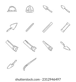Hand drawn doodle set with repair tools