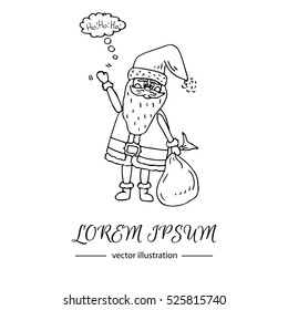 Hand drawn doodle set of Santa Claus icon. Vector illustration. Cartoon red hat Happy new year Santa Claus symbol Sketchy funny Merry Christmas element Traditional december holiday present decoration.