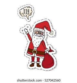 Hand drawn doodle set of Santa Claus icon. Vector illustration. Cartoon red hat Happy new year Santa Claus symbol Sketchy funny Merry Christmas element Traditional december holiday present decoration.