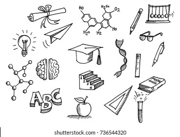 Hand Drawn doodle set of school related items.-vector illustration