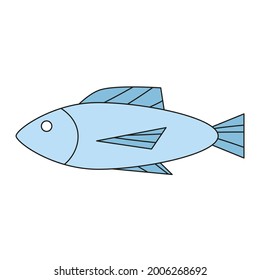hand drawn doodle set of seafood art design element. Salmon fish. Isolated vector illustration on white background
