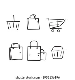 hand drawn doodle Set of shopping cart icons collection vector isolated