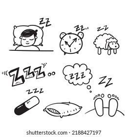 hand drawn doodle Set of Sleep Related illustration vector