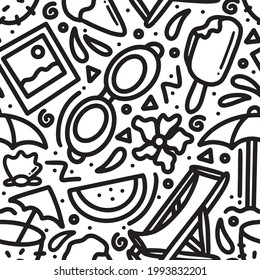Hand drawn doodle set summer on the beach with icons and design elements