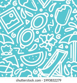 Handgezeichnete Doodle setzen Sommer am Strand mit Symbolen und Design-Elementen