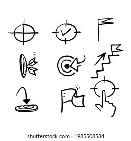 hand drawn doodle Set of Target and Goal Related Vector Line isolated