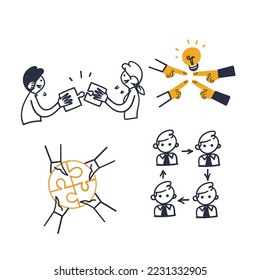 hand drawn doodle Set of Team Work Related illustration vector