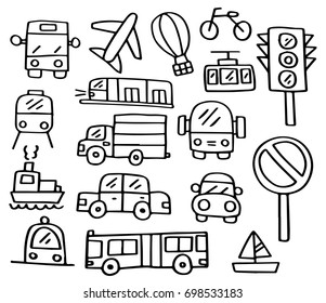 Hand drawn doodle set of Transportation