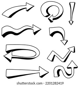 Hand drawn doodle set of various kind of arrows
