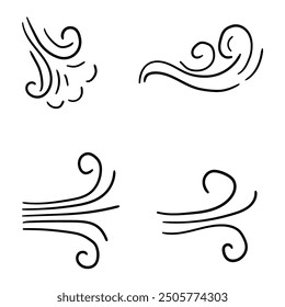 Hand drawn doodle set of winds isolated on white background. Vector illustration.