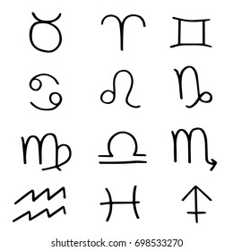 Hand drawn doodle set of Zodiac
