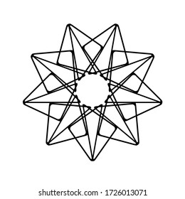 Hand drawn doodle shape of rounded triangles. Round frame. Abstract sigh or symbol. Coloring book page element for adults. Vector illustration.