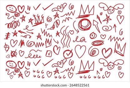 hand drawn doodle shapes collection. Hand drawn abstract scribbles and squiggles, creative various shapes, pencil drawn icons. 