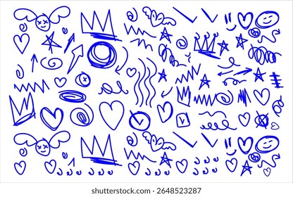 hand drawn doodle shapes collection. Hand drawn abstract scribbles and squiggles, creative various shapes, pencil drawn icons vector