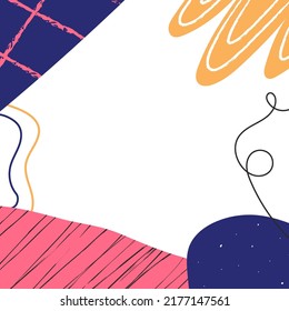 Formas de doodle dibujadas a mano en afiches abstractos o plantillas de publicación de medios sociales, ilustración vectorial plana. Formas geométricas en banner cuadrado con espacio de copia para texto.
