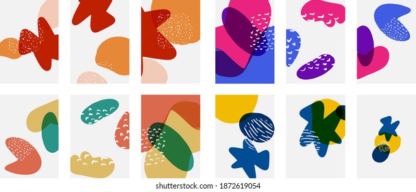 Hand drawn doodle shapes with painting style, vector abstract background templates. Wall art concept. A4 poster design or for covers, banners, flyers