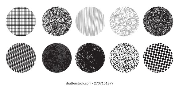 Formas de doodle dibujadas a mano Ilustración vectorial de patrones de fondos negros abstractos redondos