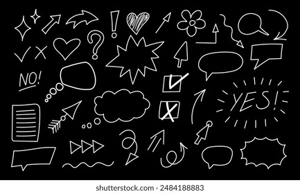 Hand drawn doodle shapes. Vector illustration. Brush, highlight element, note underline