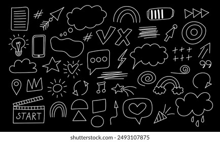 Hand drawn doodle shapes. Vector illustration. Brush, highlight element, note underline