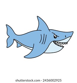 Hand drawn doodle shark icon. Outline family clipart. Hand drawn vector art.