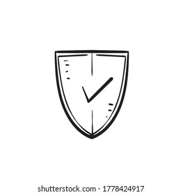 Hand Drawn Doodle Shield And Checklist Symbol For Protection Icon Illustration Vector