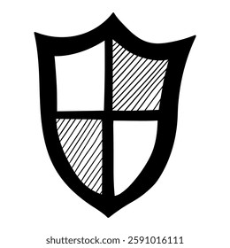 Hand drawn doodle shield isolated on a white background. Vector illustration.