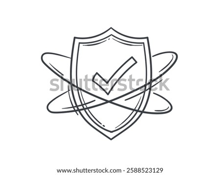 Hand drawn doodle shield tick mark approved